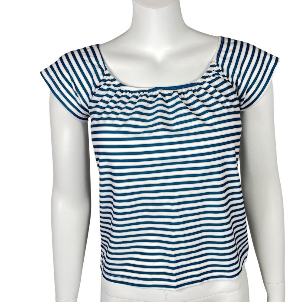 Calypsa by Modli Open Neck Midkini Swim Top  Womens Size L Striped Built in Bra